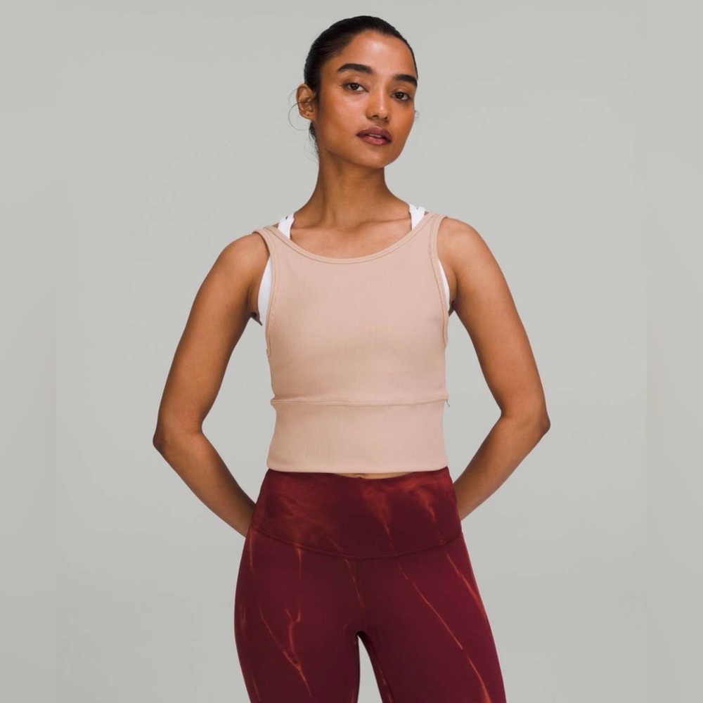 lululemon athletica Beige Cropped Tank Top with White Straps